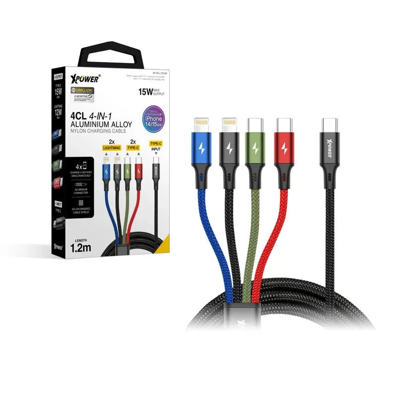 Xpower Type-C 4in1 1.2m Cable - Black - Tashqila Xpower Type-C 4in1 1.2m Cable - Black - Tashqila